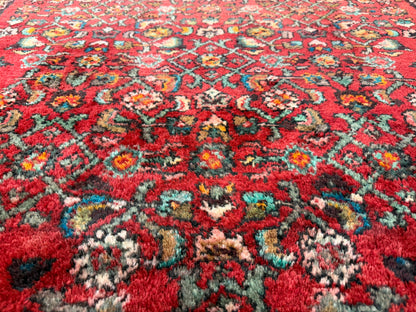 4’10”x10’3” Vintage Hand-Knotted Wool Hamadan Persian Rug 4x10 Red Handmade Tribal Carpet
