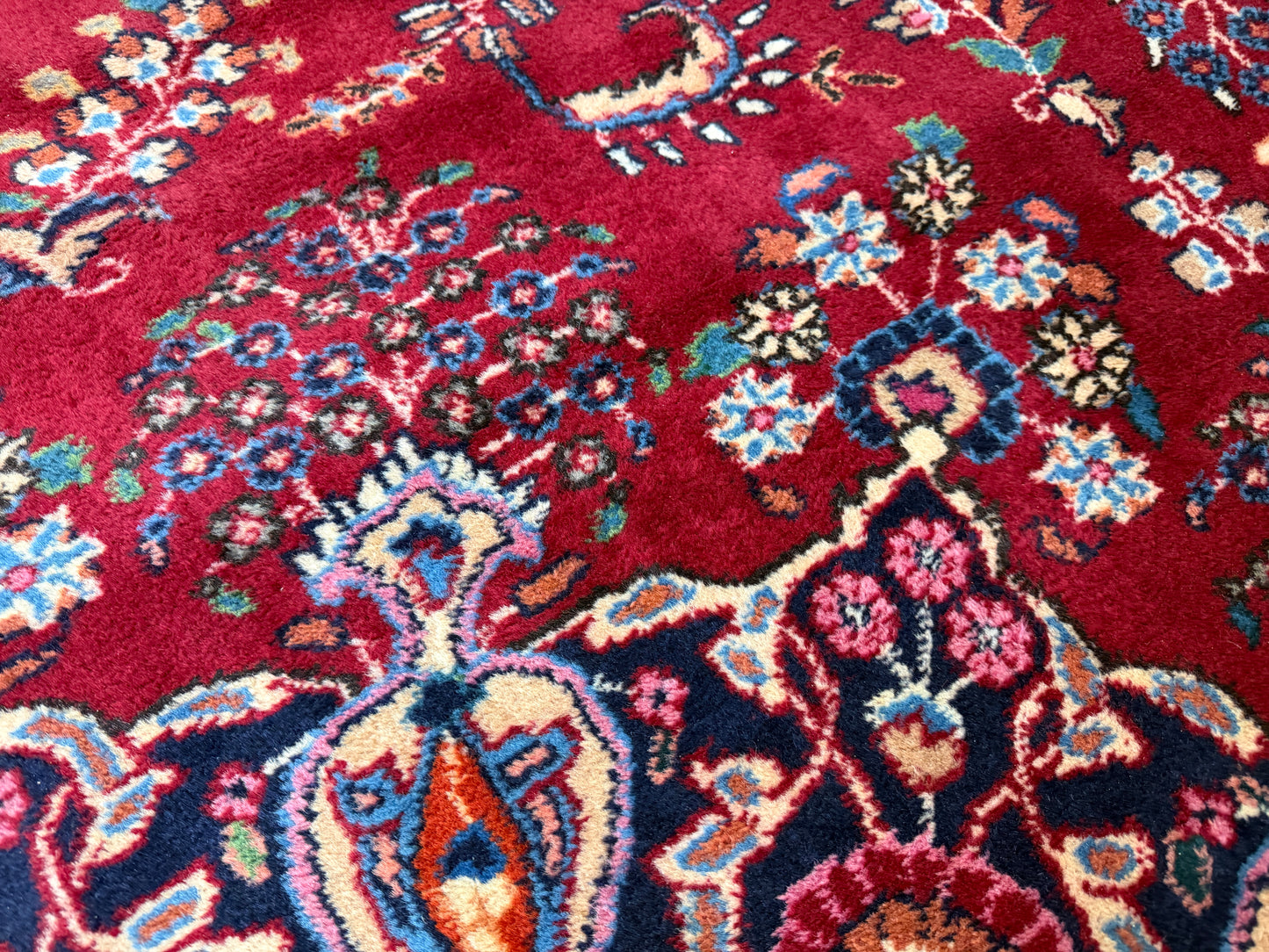 9’7”x12’6” Vintage Hand-Knotted Wool Sarouk Persian Rug 9x12 Red Handmade Carpet