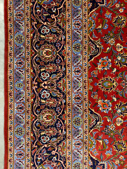 9’11”x13’ Hand-Knotted Signed Persian Kashan Area Rug