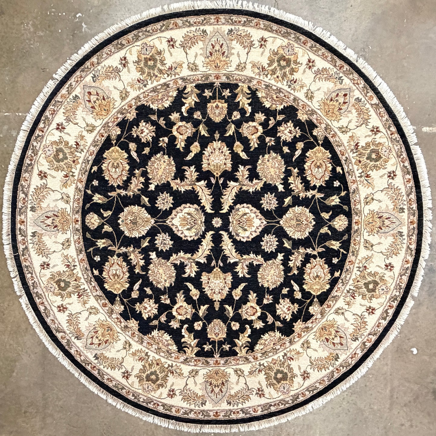 8’ Diameter Hand-Knotted Wool Indian Round Oriental Rug - 8x8 Handmade Carpet