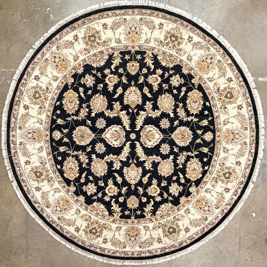 8’ Diameter Hand-Knotted Wool Indian Round Oriental Rug - 8x8 Handmade Carpet