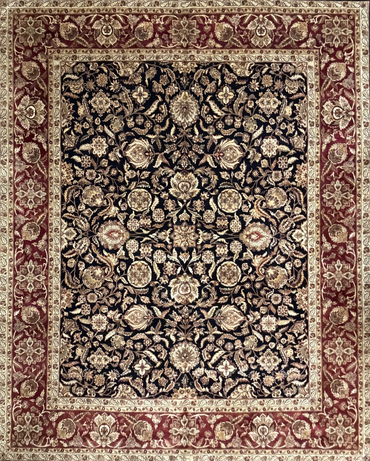 12’1”x15’2” Hand-Knotted Wool Agra Area Rug Handmade All-over Carpet