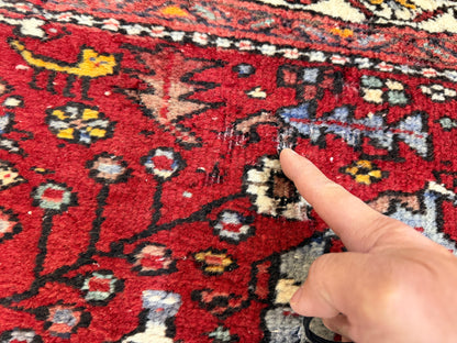 3’10”x10’10” Antique Hand-Knotted Wool Heriz Persian Runner 3x10 Handmade Red Rug