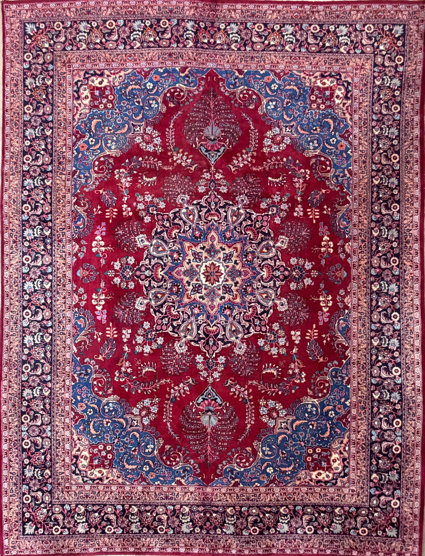 9’7”x12’6” Vintage Hand-Knotted Wool Sarouk Persian Rug 9x12 Red Handmade Carpet