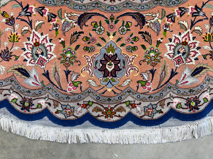 9’6” Diameter Very Fine Hand-Knotted Wool & Silk Round Tabriz Persian Rug - 9x9 Handmade Carpet