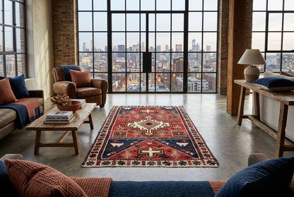 Hand-Knotted Persian Hamadan Rug - 4'6"x6'9"