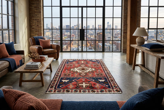 Hand-Knotted Persian Hamadan Rug - 4'6"x6'9"