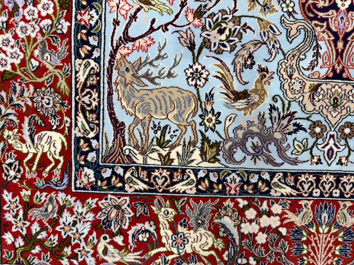 Hand-Knotted Pictorial Persian Isfahan Rug - 3’7”x5’7”