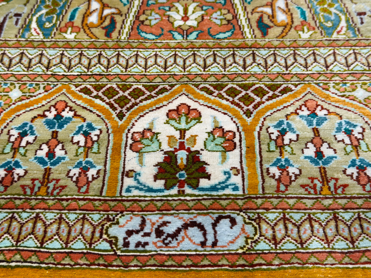 Hand-Knotted Silk Persian Qum Rug - Signed Vesal - 3’3”x4’11”