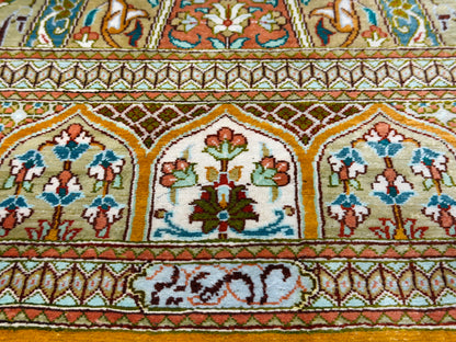 Hand-Knotted Silk Persian Qum Rug - Signed Vesal - 3’3”x4’11”