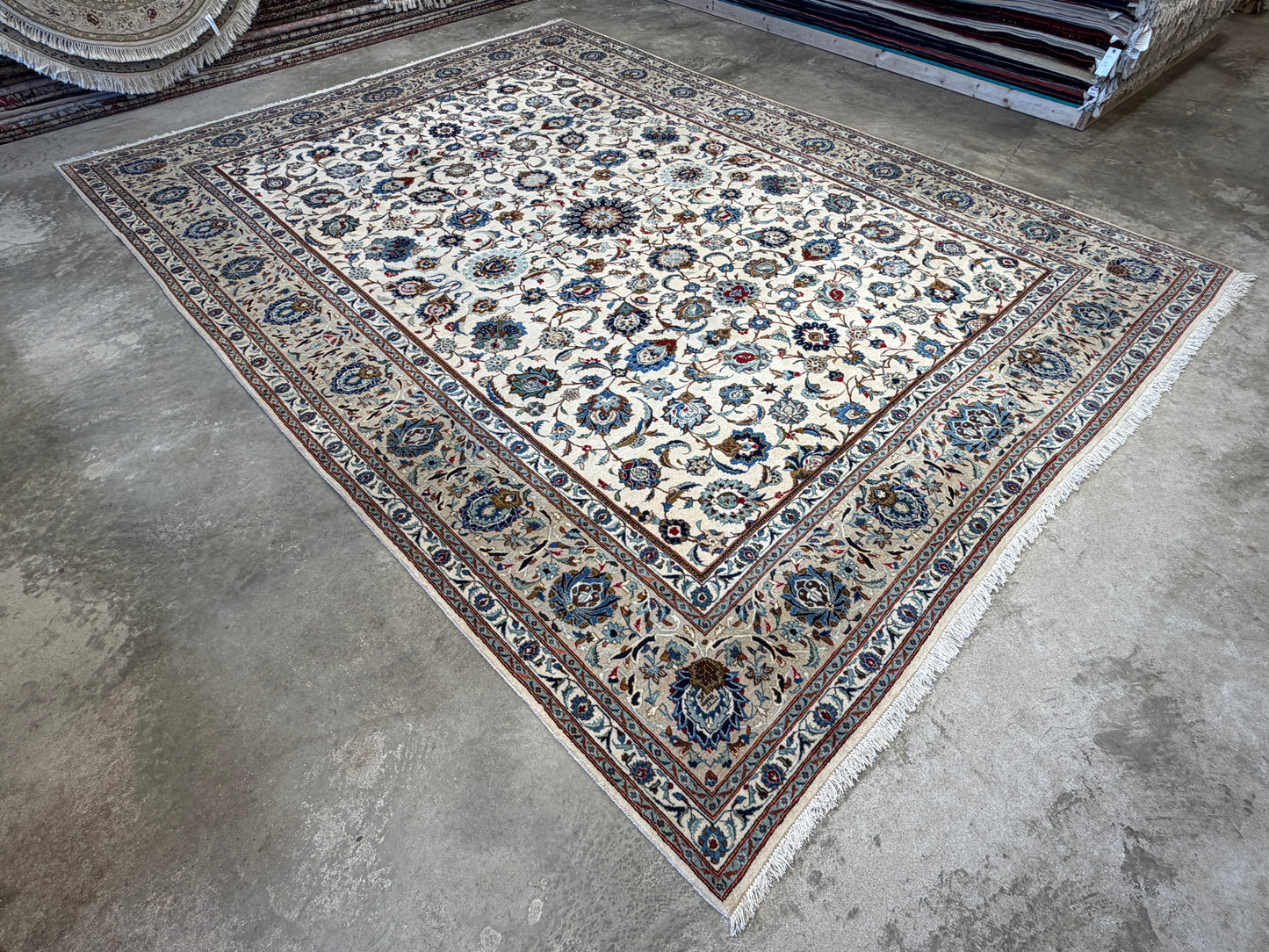 9’9”x13’1” Antique Hand-Knotted Persian Kashan All-over Signed Sanaee Area Rug