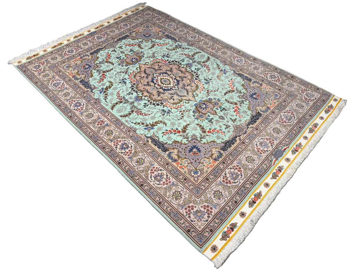Hand-Knotted 80 Raj Persian Tabriz Rug - 4'10"x7'