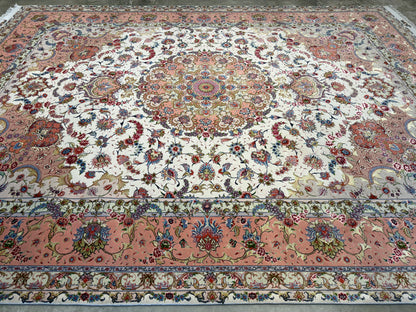 9’9”x13’3” Fine Hand-Knotted Persian Tabriz Signed Area Rug