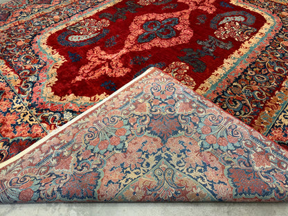 11’7”x12’10” Hand-Knotted Persian Sarouk Area Rug