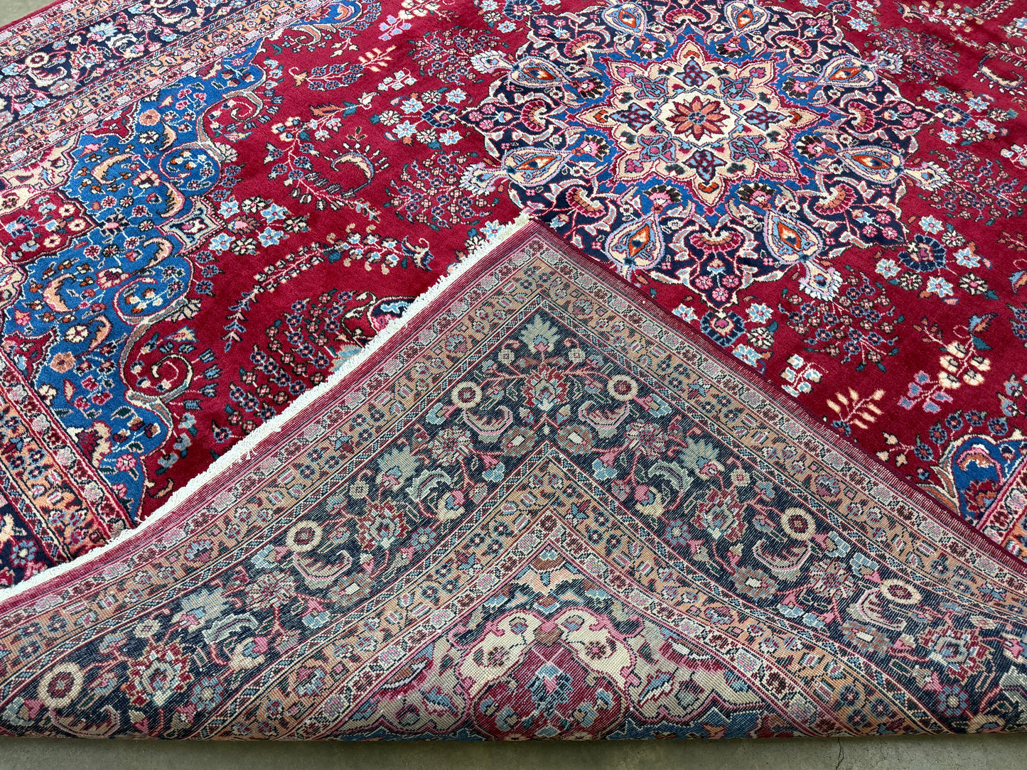 9’7”x12’6” Vintage Hand-Knotted Wool Sarouk Persian Rug 9x12 Red Handmade Carpet