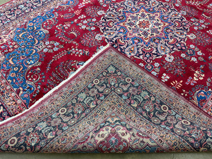 9’7”x12’6” Vintage Hand-Knotted Wool Sarouk Persian Rug 9x12 Red Handmade Carpet