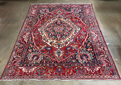 10’1”x12’3” Vintage Hand-Knotted Wool Bakhtiari Persian Rug 10x12 Red Handmade Carpet