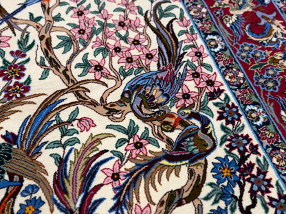 Hand-Knotted Persian Isfahan Rug -Garden of Birds- 3’8”x5’6”
