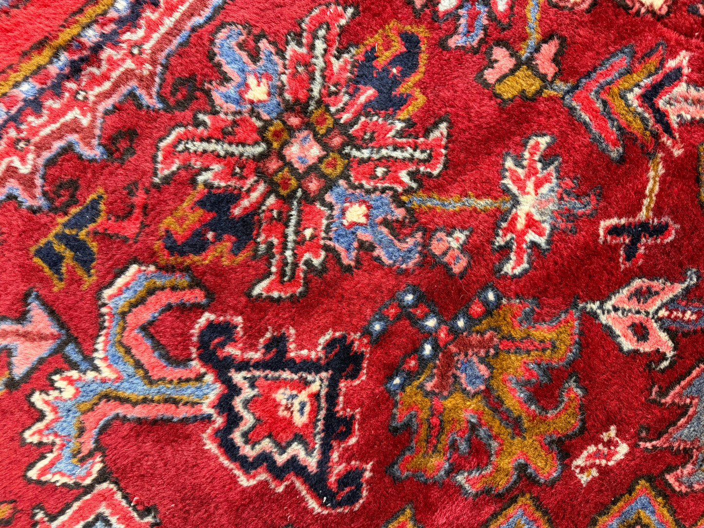 9’4”x11’8” Vintage Hand-Knotted Wool Heriz Persian Rug 9x11 Red Handmade Carpet
