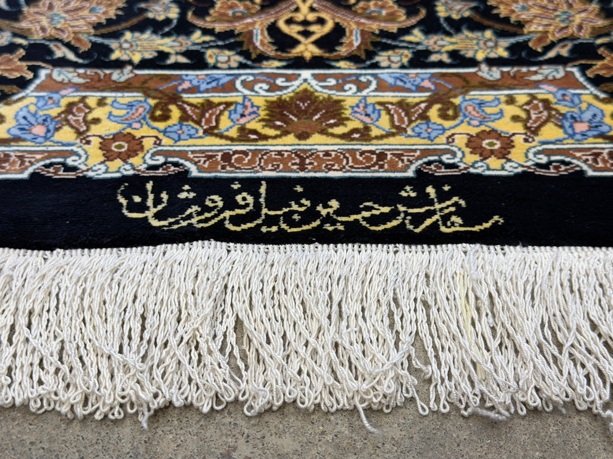 Luxurious Hand-Knotted 100% Silk Persian Qum Rug - Signed Ahmadi - 6'6"x10'