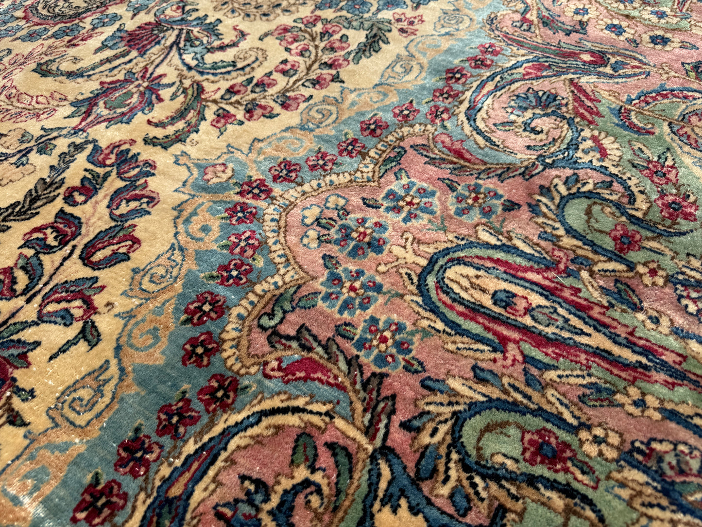 Hand-Knotted 60 Raj Persian Lavar Kerman Rug (As-Is)- 13’10”x19’11”