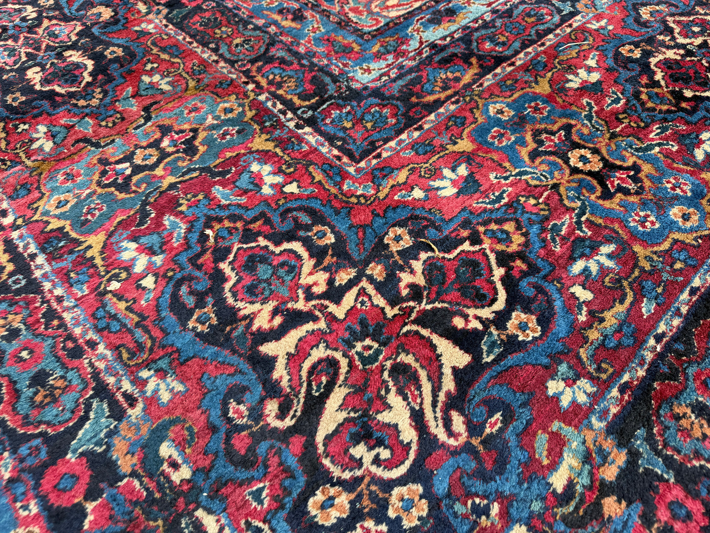 13’6”x21’10” Antique Hand-Knotted Very Fine Wool Persian Kerman Area Rug