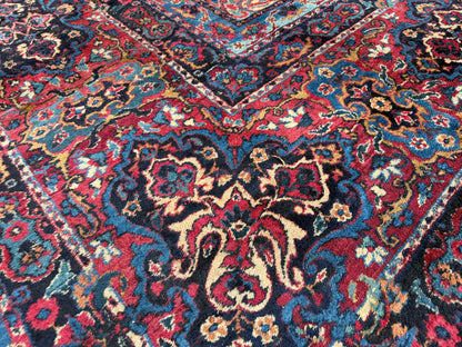 13’6”x21’10” Antique Hand-Knotted Very Fine Wool Persian Kerman Area Rug