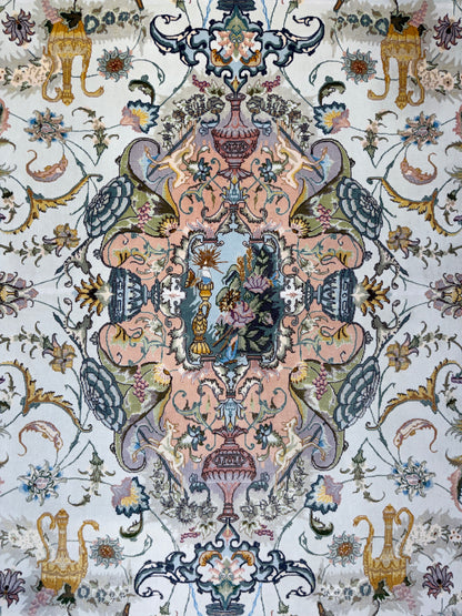 Hand-Knotted 60 Raj Persian Tabriz Rug - 6'8"x10'
