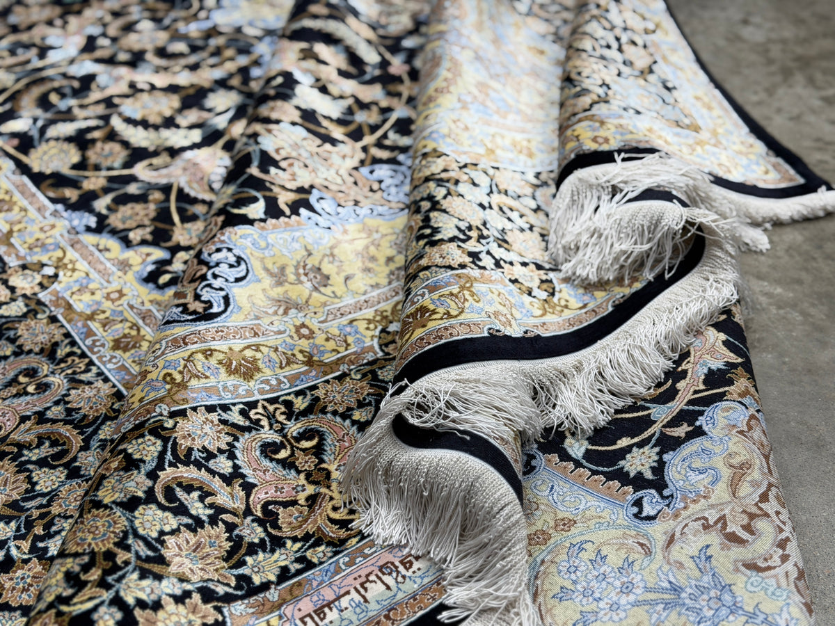 Luxurious Hand-Knotted 100% Silk Persian Qum Rug - Signed Ahmadi - 6'6"x10'