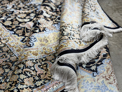 Luxurious Hand-Knotted 100% Silk Persian Qum Rug - Signed Ahmadi - 6'6"x10'