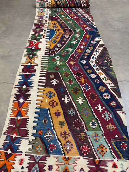 2’9”x14’10” Antique Hand-Woven Wool Flatweave Kilim Runner 2x14 Handmade Tribal Rug