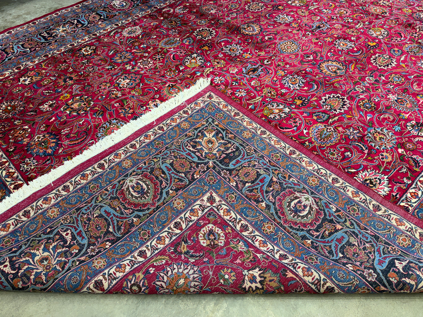 11’6”x16’5” Hand-Knotted Very Fine Wool Persian Mashad Signed Area Rug Handmade