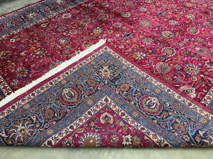 11’6”x16’5” Hand-Knotted Very Fine Wool Persian Mashad Signed Area Rug Handmade