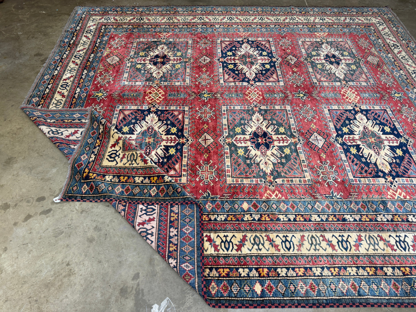 11’x12’3” Hand-Knotted Wool Kazak Area Rug