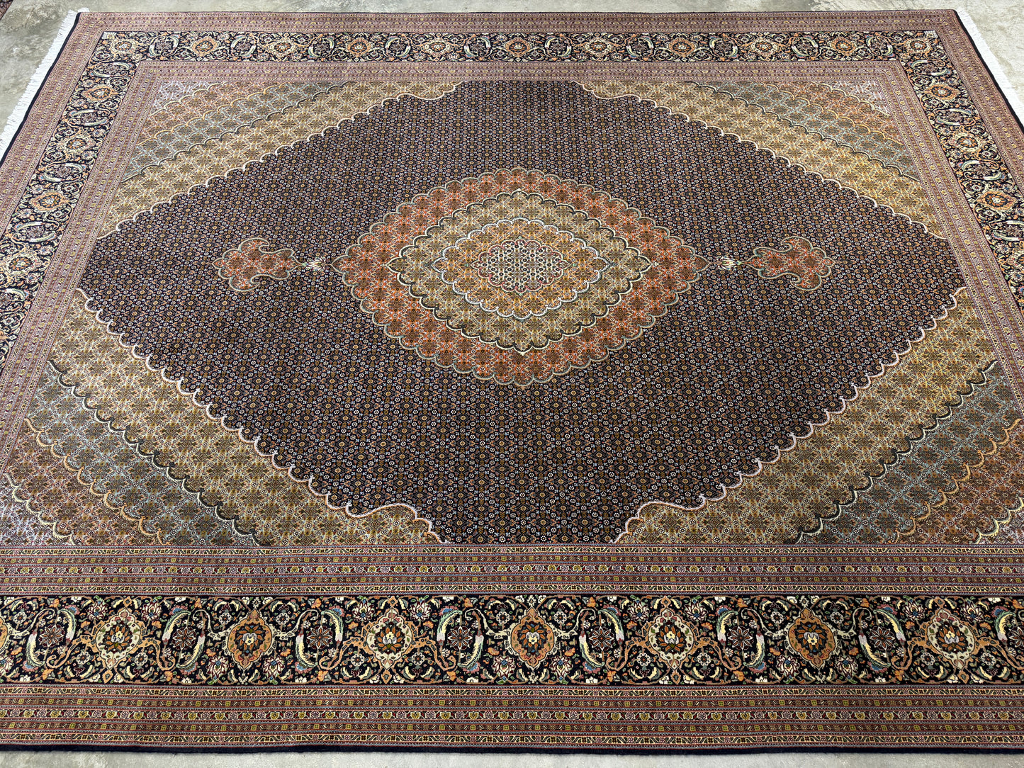 Hand-Knotted Persian Tabriz Mahi Rug - 9’11”x13’2”