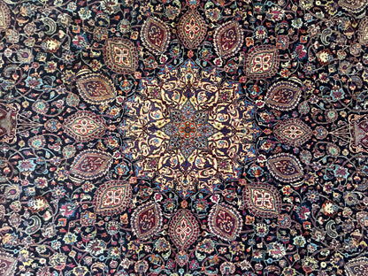9’9”x13’2” Hand-Knotted Very Fine Antique Wool Persian Mashad Signed Saber Area Rug