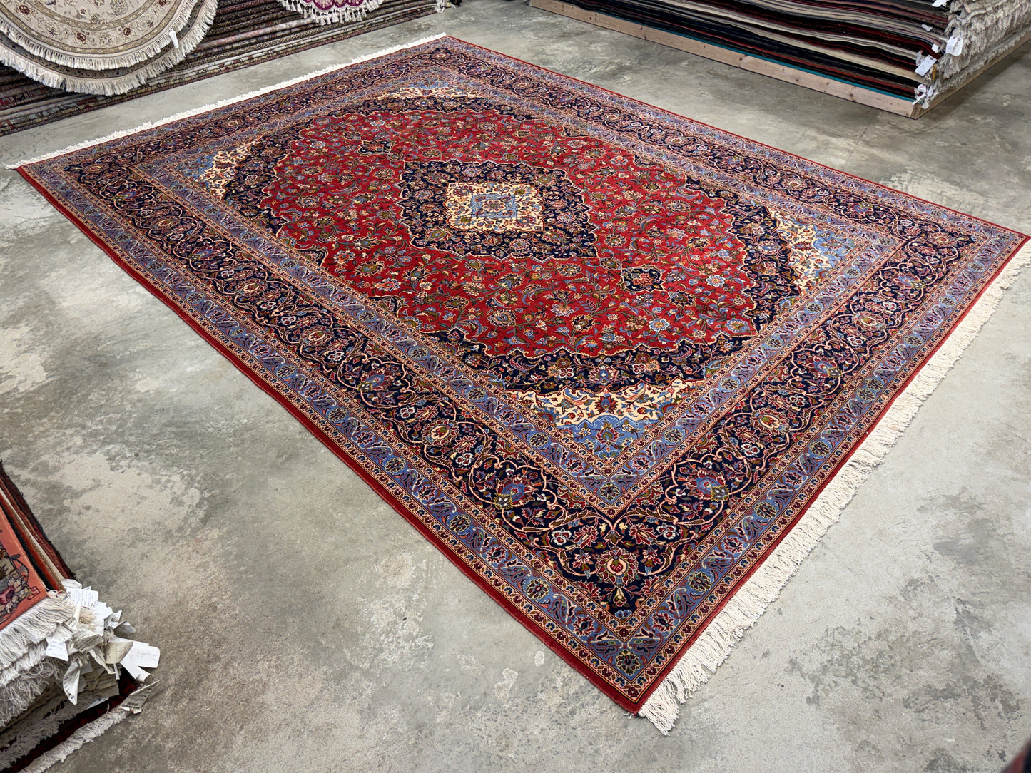 9’11”x13’ Hand-Knotted Signed Persian Kashan Area Rug
