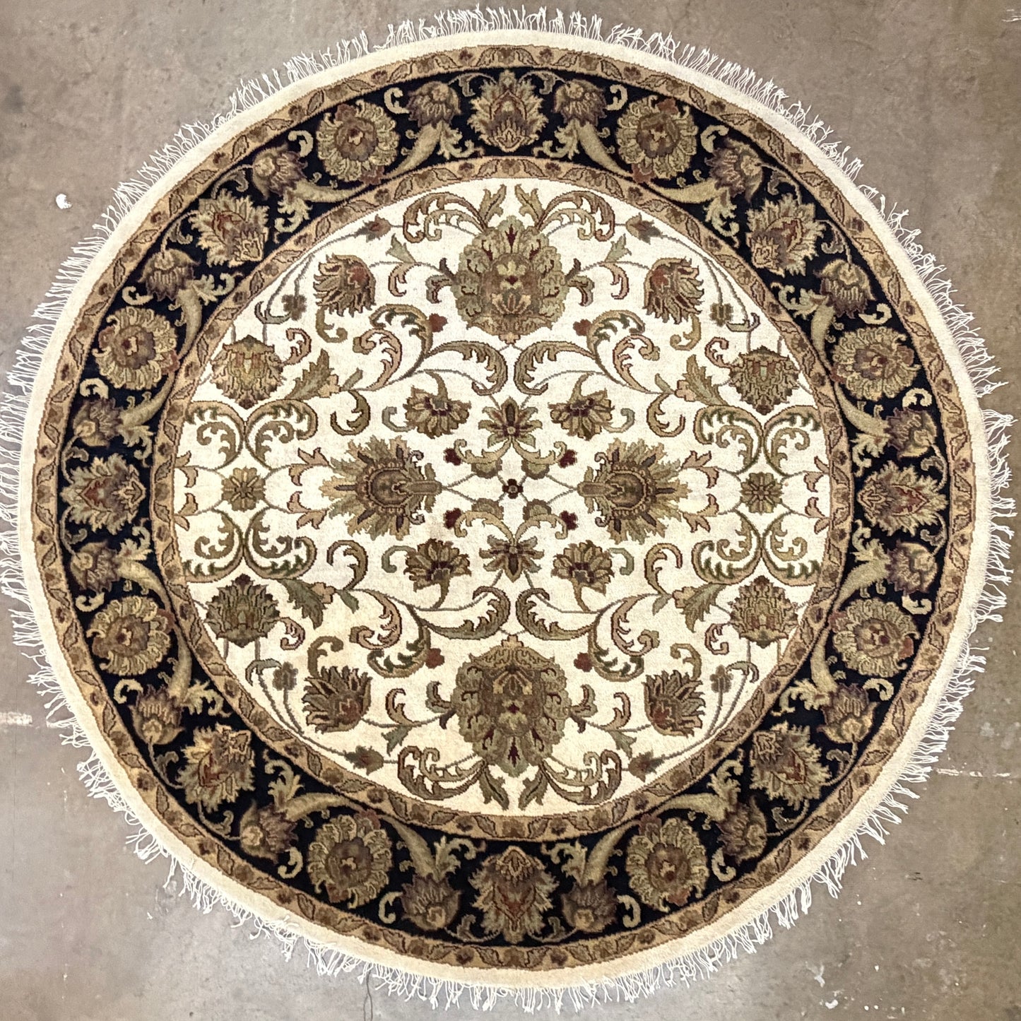 8’ Diameter Hand-Knotted Wool Indian Round Oriental Rug - 8x8 Handmade Carpet