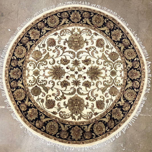 8’ Diameter Hand-Knotted Wool Indian Round Oriental Rug - 8x8 Handmade Carpet