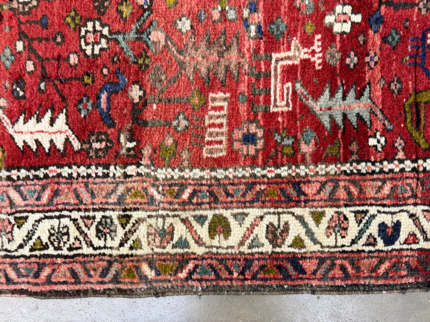 3’10”x10’10” Antique Hand-Knotted Wool Heriz Persian Runner 3x10 Handmade Red Rug