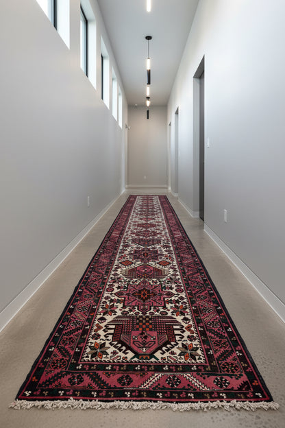 3’1”x18’4” Hand-Knotted Wool Heriz Persian Runner 3x18 Handmade Pink Rug