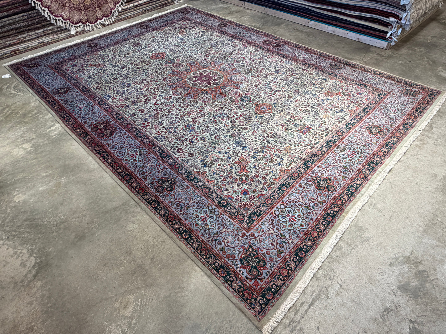 9’11”x13’5” Hand-Knotted Fine Wool Persian Kashan Area Rug