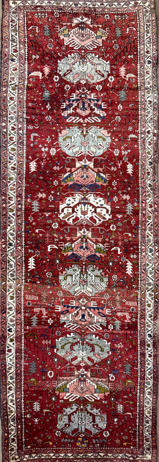 Antique Hand-Knotted Persian Heriz Runner - 3’10”x10’10”