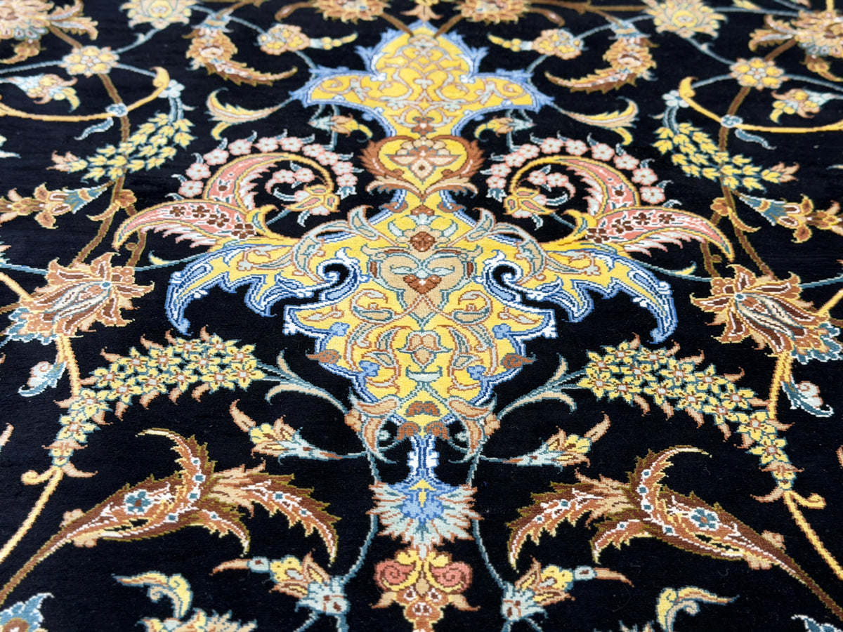 Luxurious Hand-Knotted 100% Silk Persian Qum Rug - Signed Ahmadi - 6'6"x10'