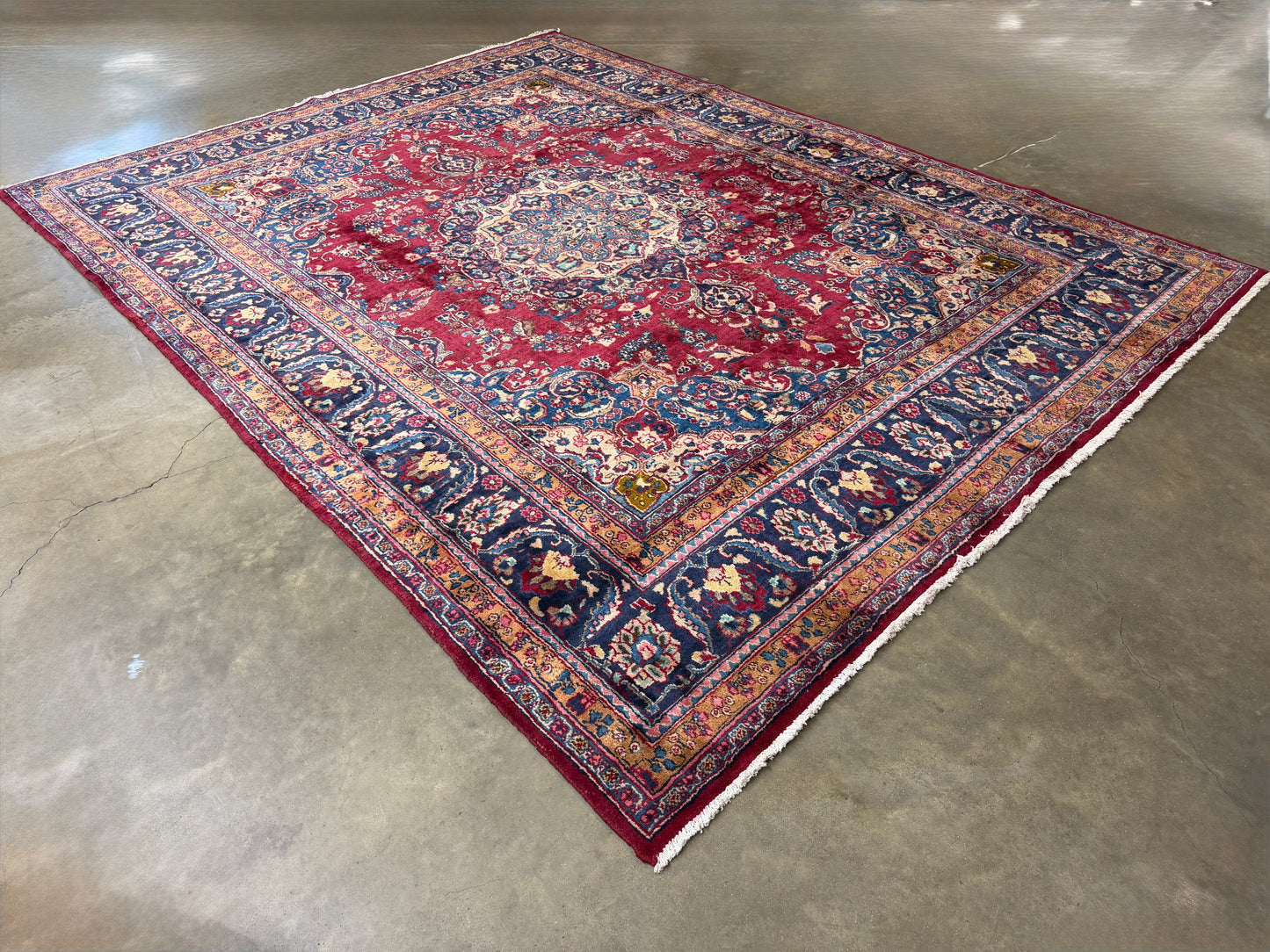 Hand-Knotted Wool Mashad Rug - 9’7”x12’5”