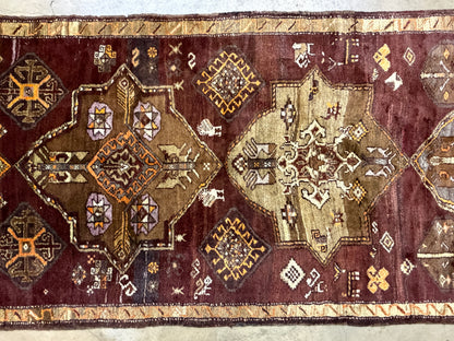 4’6”x12’9” Hand-Knotted Wool Russian Signed Kazak Runner