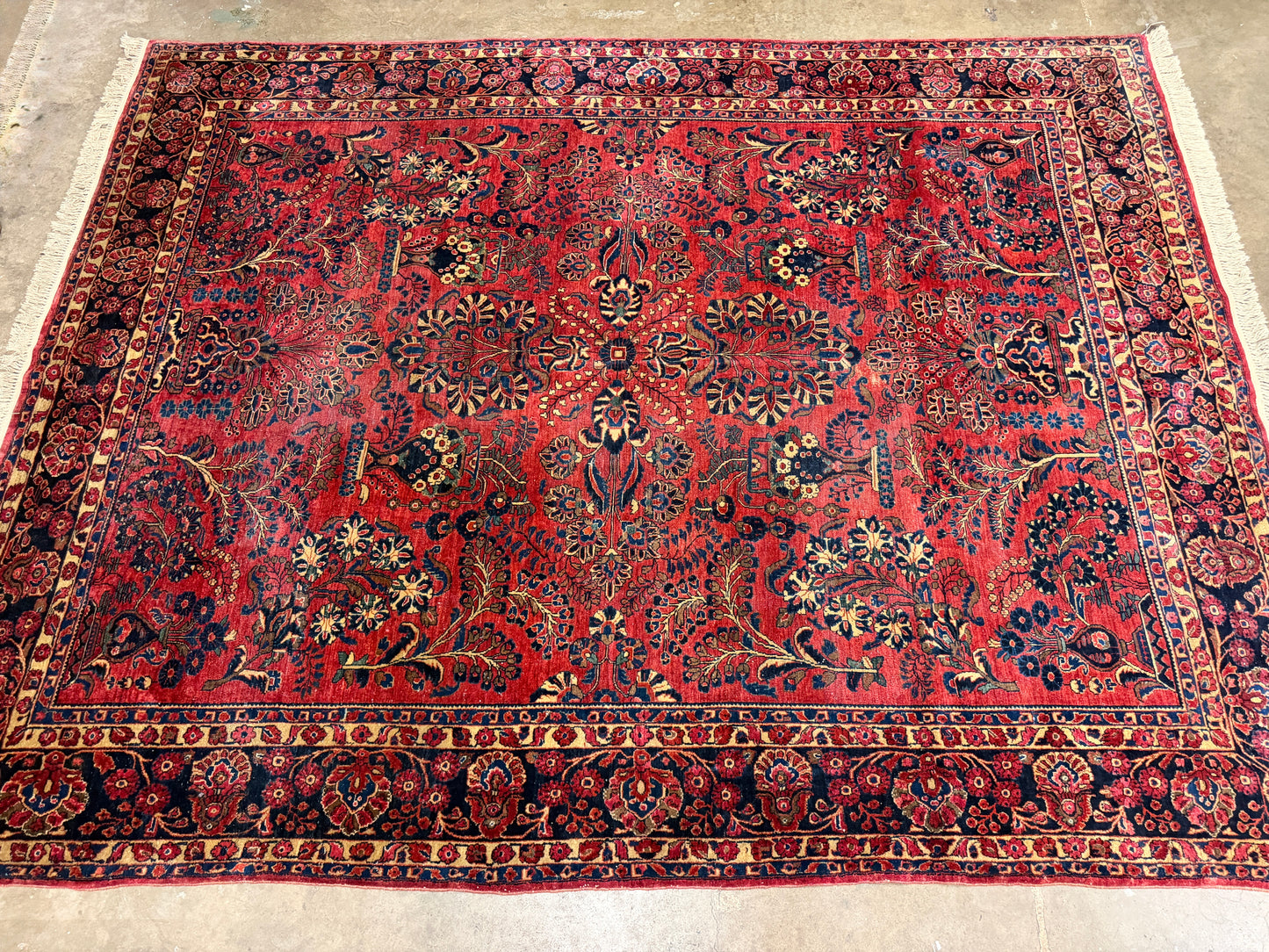 Hand-Knotted Antique Persian Sarouk Rug - 9’x11’7”