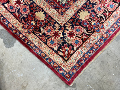 8’8”x11’6” Antique Hand-Knotted Wool Sarouk Persian Rug 8x11 Red Handmade Carpet
