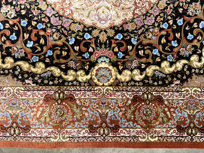 Luxurious Hand-Knotted 100% Silk Persian Qum Rug - Signed Abbaspour - 6'6"x9'6"