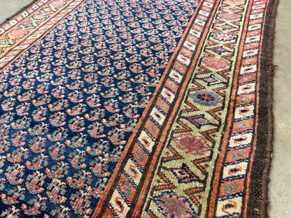 3’x13’9” Antique Hand-Knotted Wool Malayer Persian Runner 3x13 Handmade Blue Green Carpet